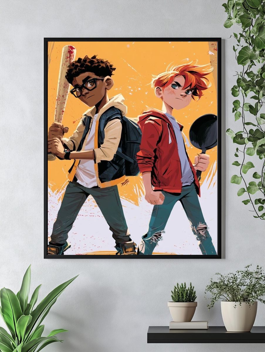 Urban Baseball Duo Illustration Poster. — room view 4