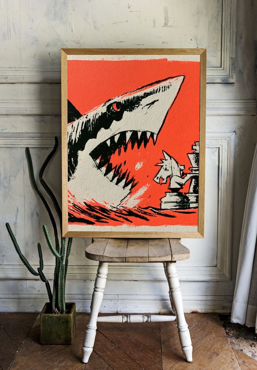 Shark Attack Illustration Poster. — room view 1