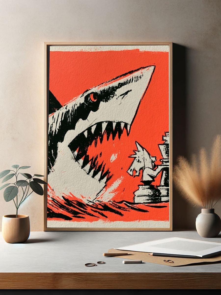 Shark Attack Illustration Poster. — room view 2