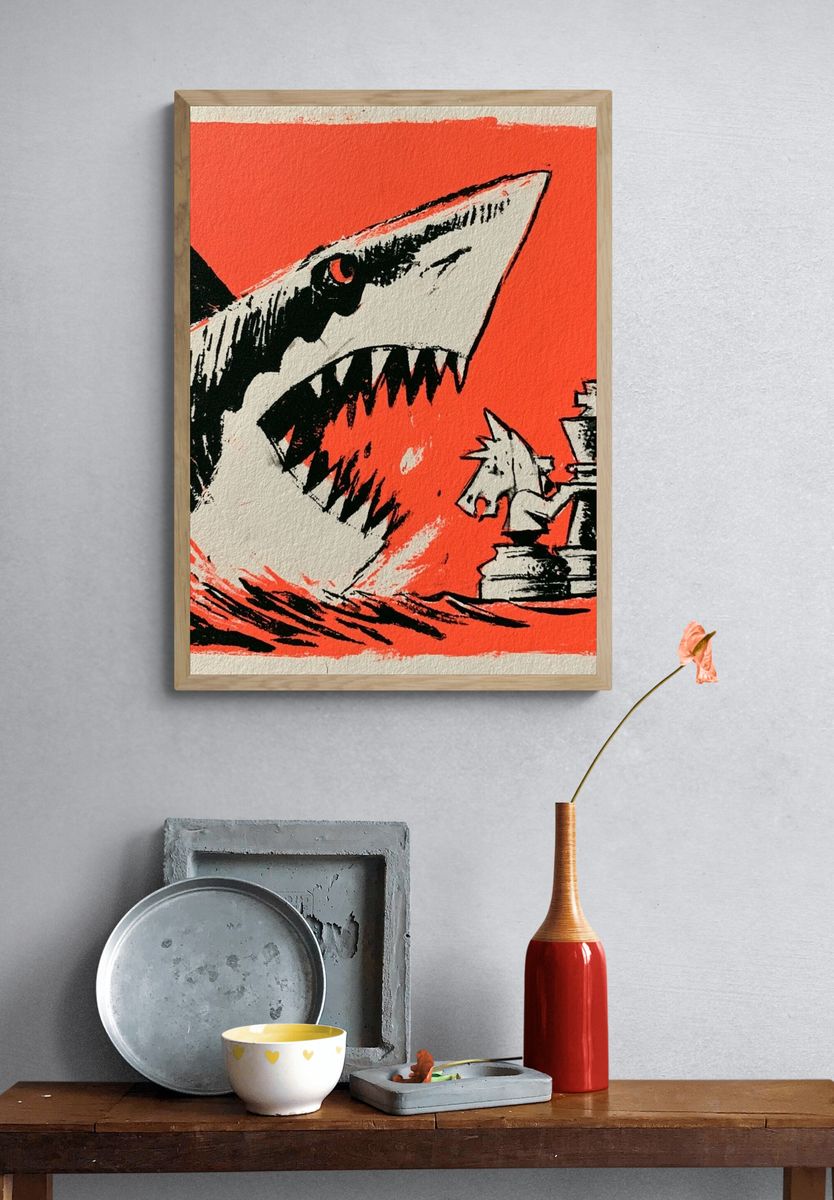 Shark Attack Illustration Poster. — room view 3