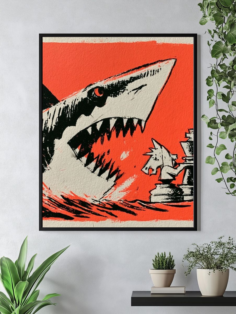 Shark Attack Illustration Poster. — room view 4