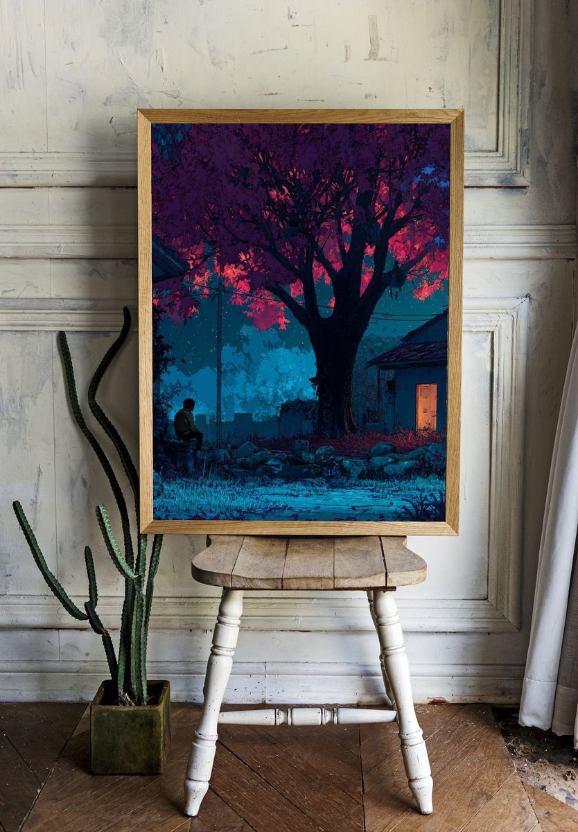 Neon Night Garden Illustration Poster. room preview
