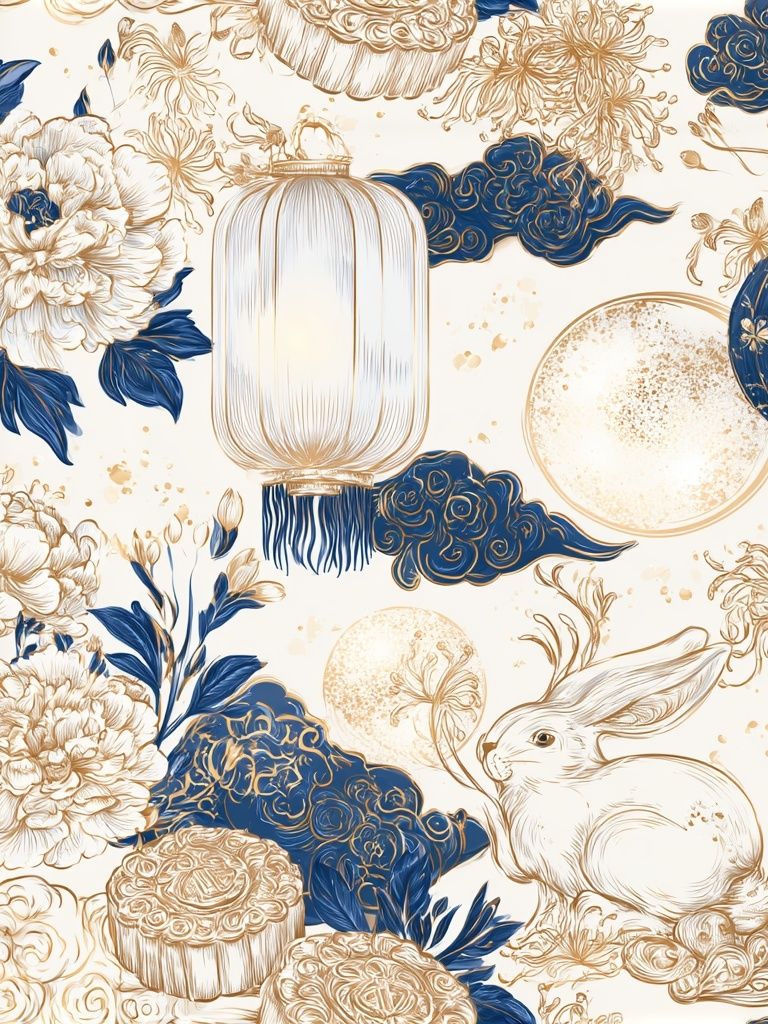 Blue Floral Rabbit Illustration Poster. poster detail