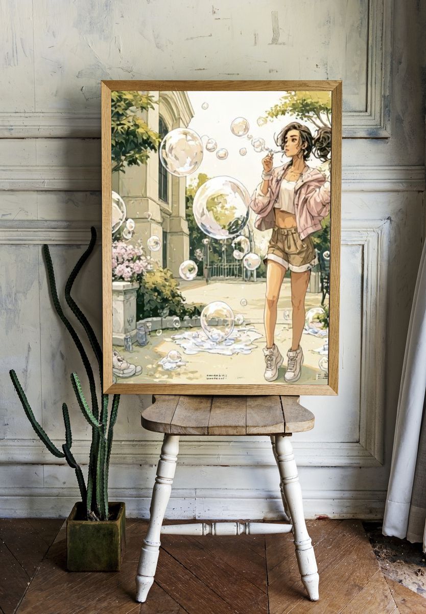 Bubble Girl Garden Illustration Poster. room preview