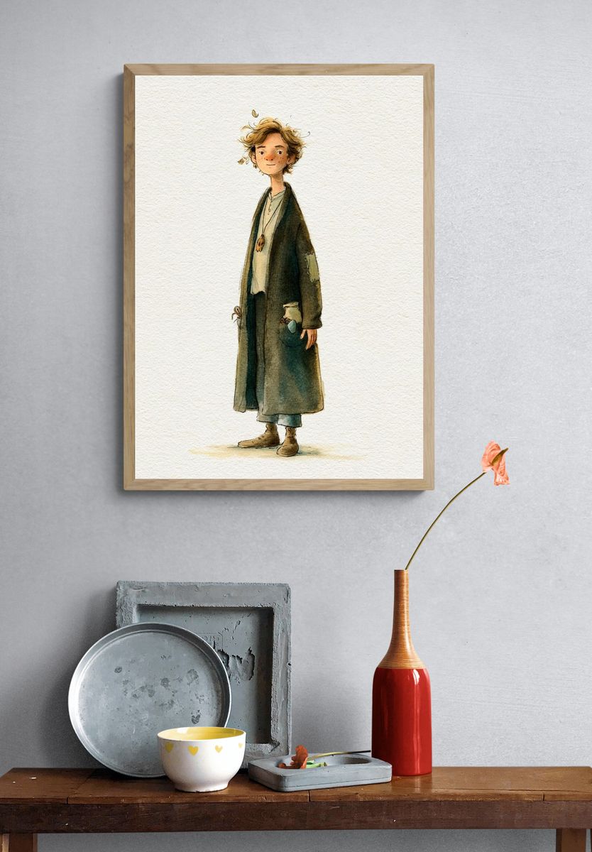 Whimsical Boy Watercolor Print. — room view 3
