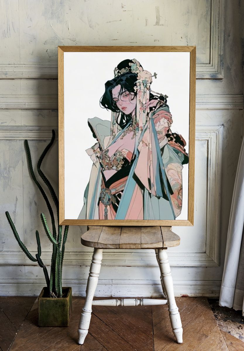 Elegant Geisha Portrait Illustration Poster. — room view 1