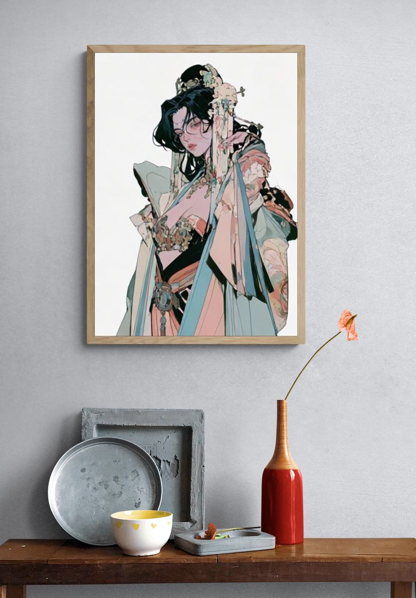Elegant Geisha Portrait Illustration Poster. — room view 3