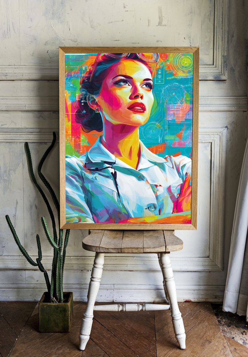 Retro Futurist Woman Illustration Poster. — room view 1