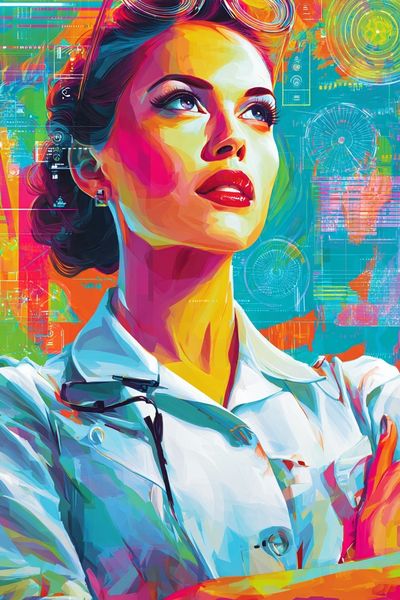 Retro Futurist Woman Illustration Poster.