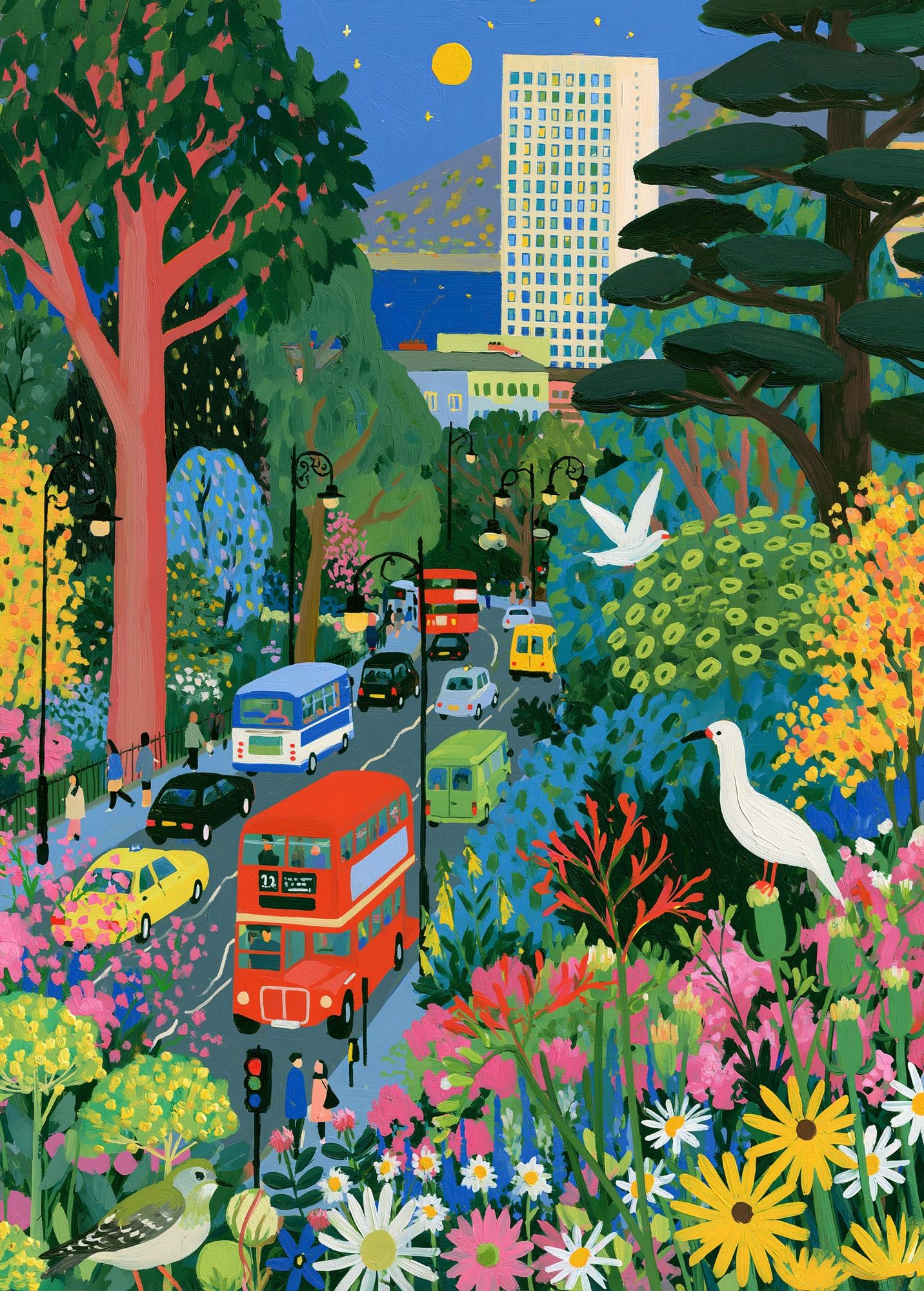 Colorful City Garden Illustration Poster. poster detail