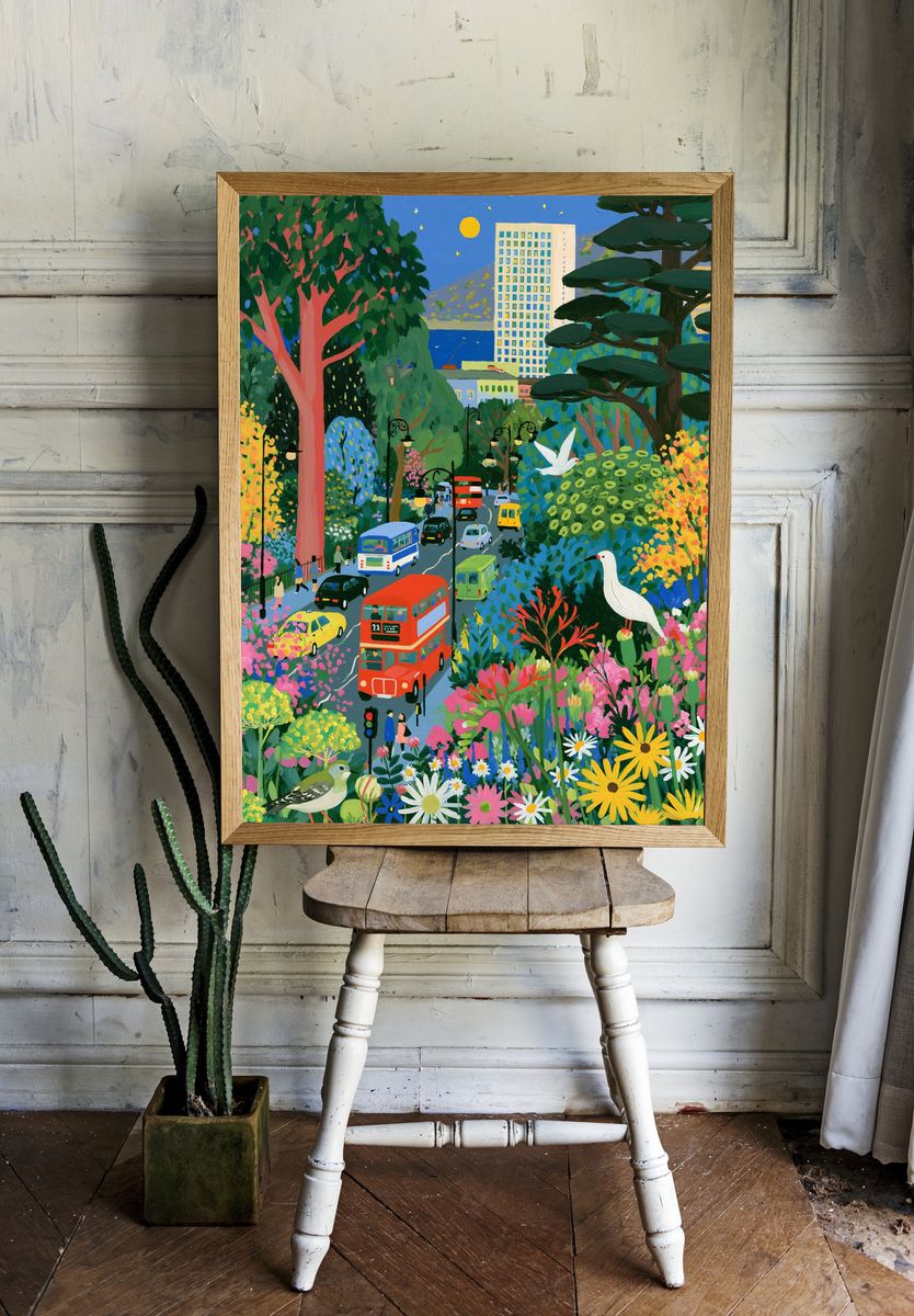 Colorful City Garden Illustration Poster. room preview