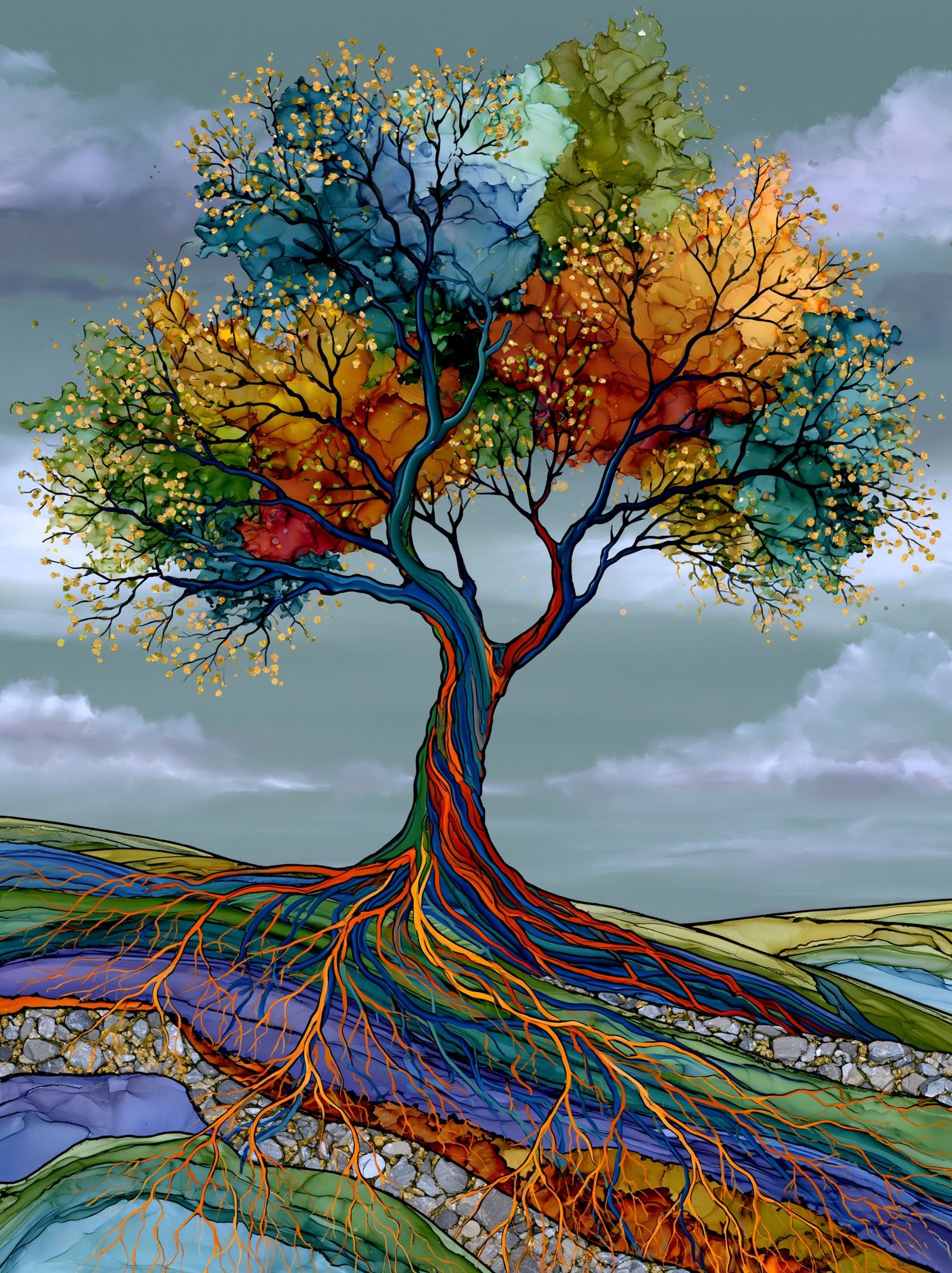 Rainbow Tree of Life Illustration Poster. poster — illustration art