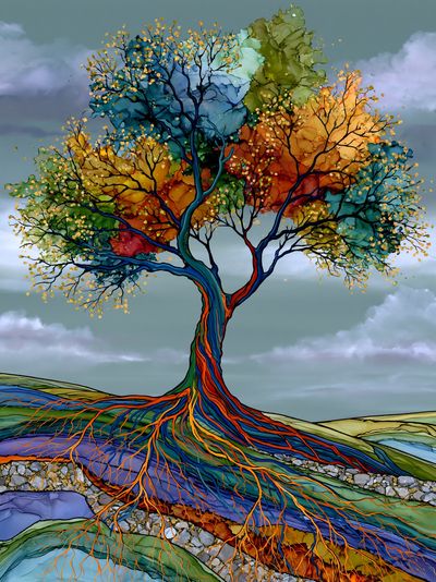 Rainbow Tree of Life Illustration Poster. poster