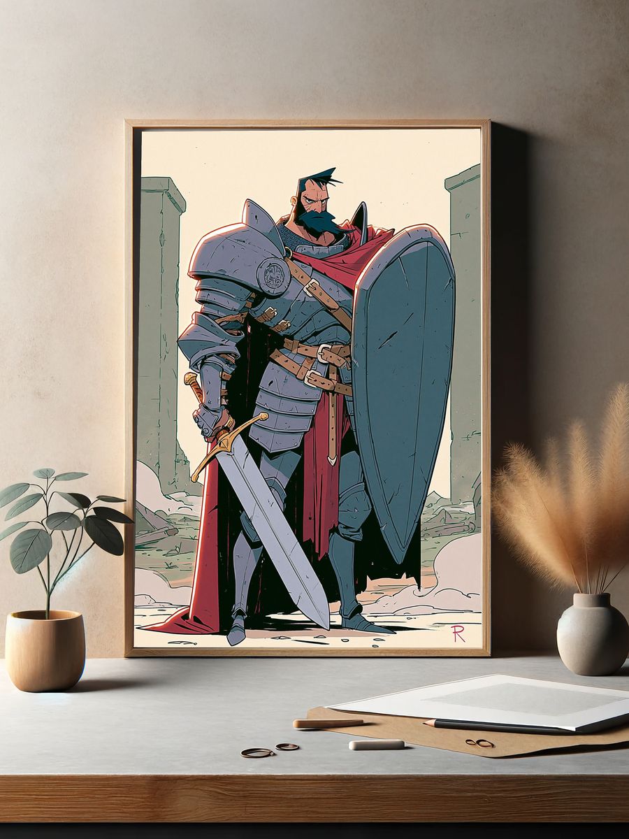 Armored Knight Digital Art Poster. — room view 2