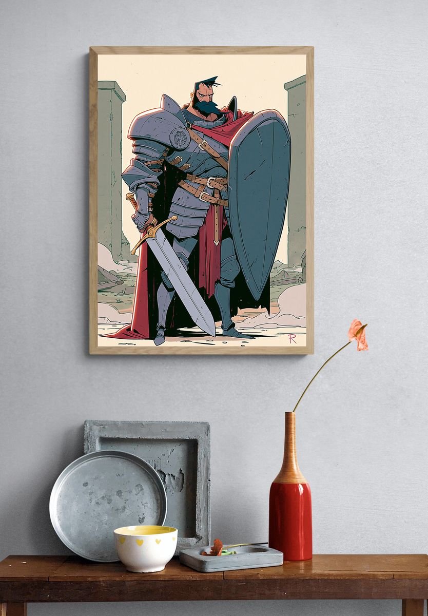 Armored Knight Digital Art Poster. — room view 3