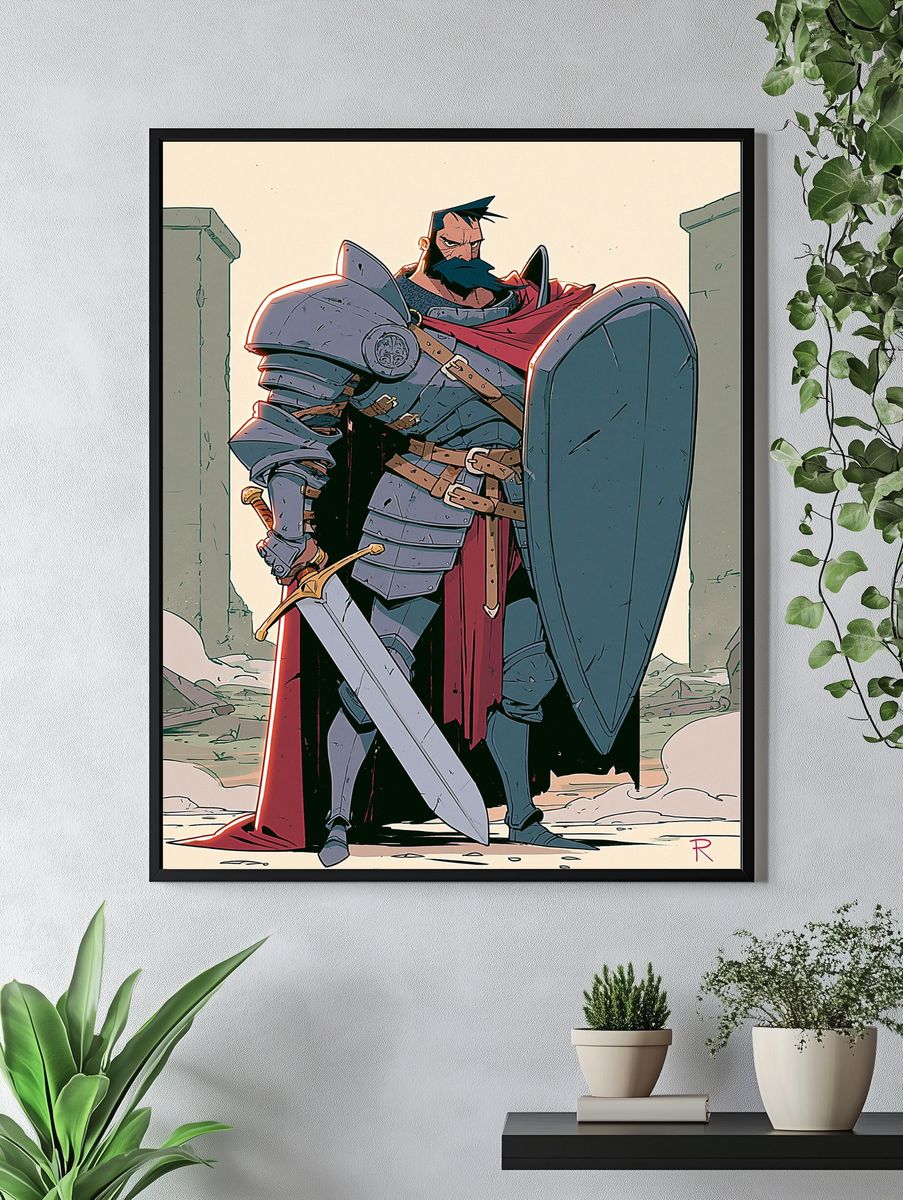 Armored Knight Digital Art Poster. — room view 4