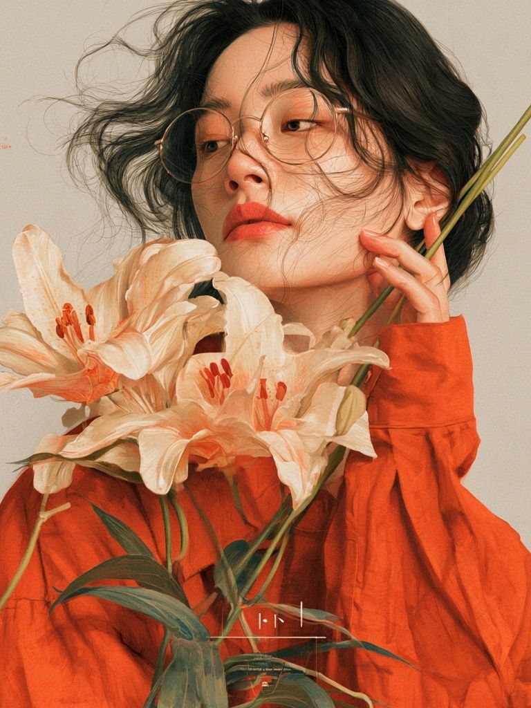 Floral Portrait Illustration Print. poster detail