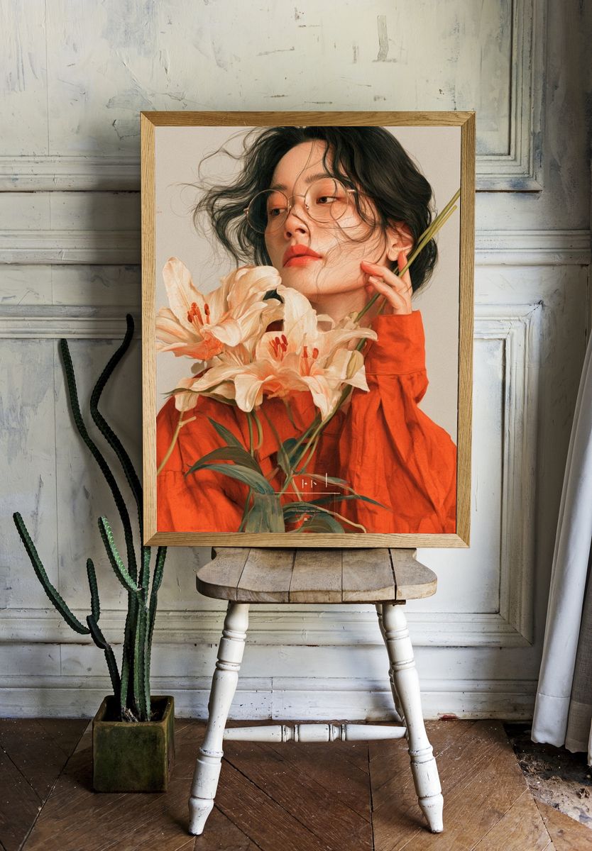 Floral Portrait Illustration Print. — room view 1