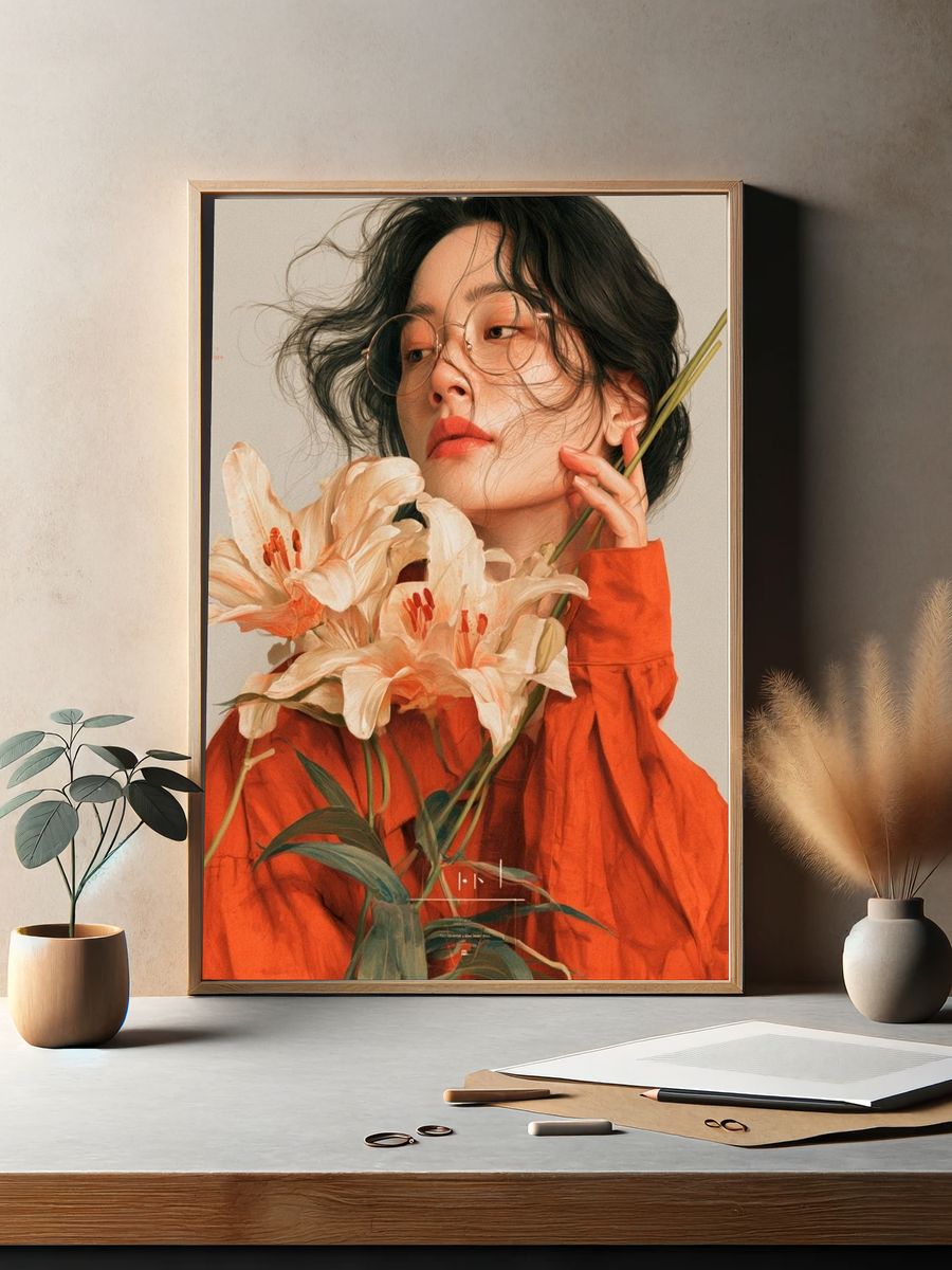 Floral Portrait Illustration Print. — room view 2