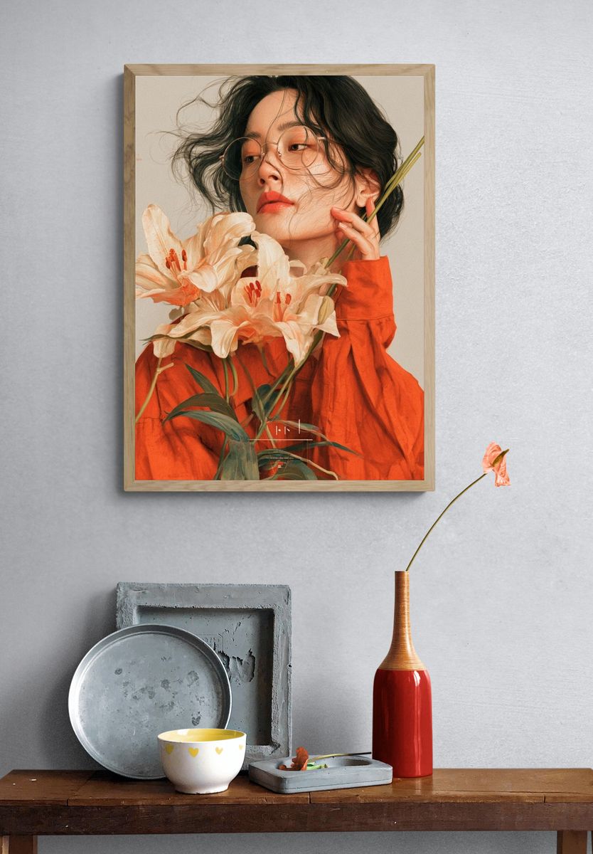 Floral Portrait Illustration Print. — room view 3