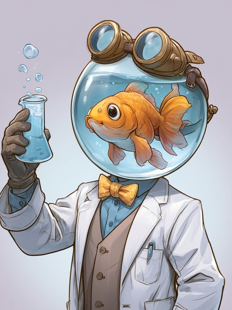 Goldfish Scientist Illustration Poster. poster — illustration art