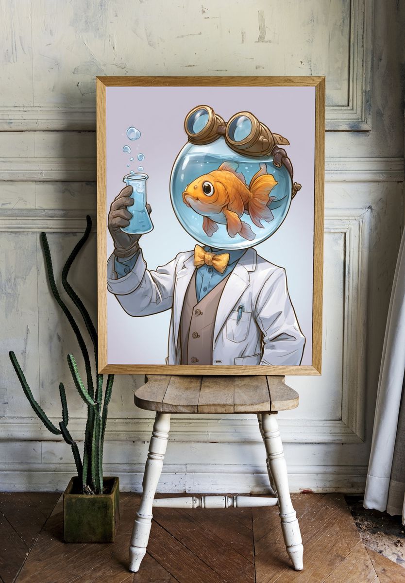 Goldfish Scientist Illustration Poster. room preview