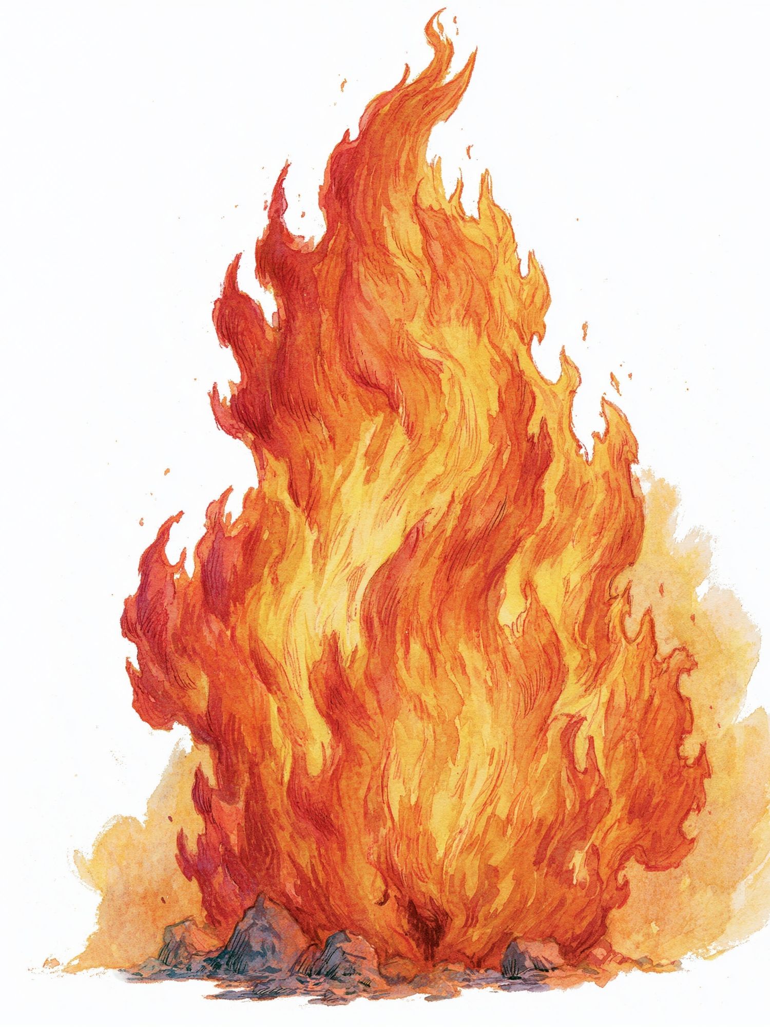 Blazing Fire Watercolor Poster. poster detail