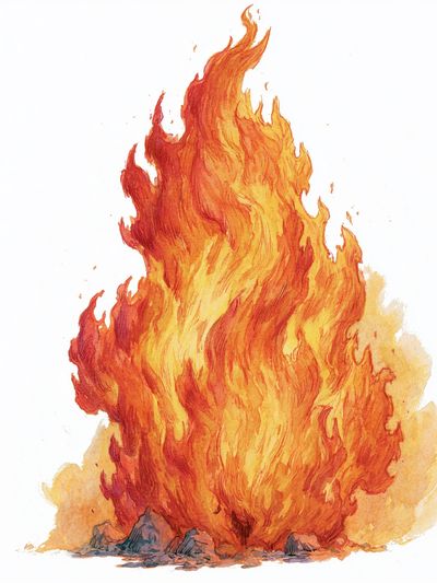 Blazing Fire Watercolor Poster. poster