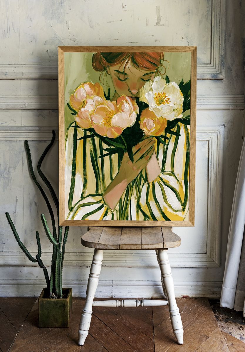 Girl with Flowers Illustration Poster. — room view 1