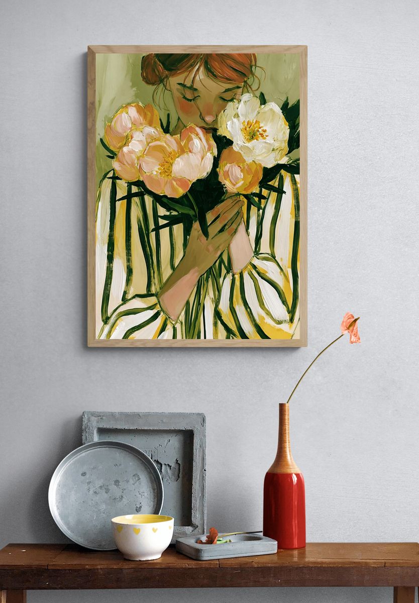 Girl with Flowers Illustration Poster. — room view 3