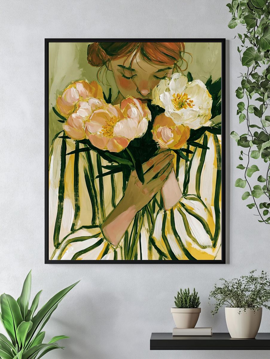 Girl with Flowers Illustration Poster. — room view 4