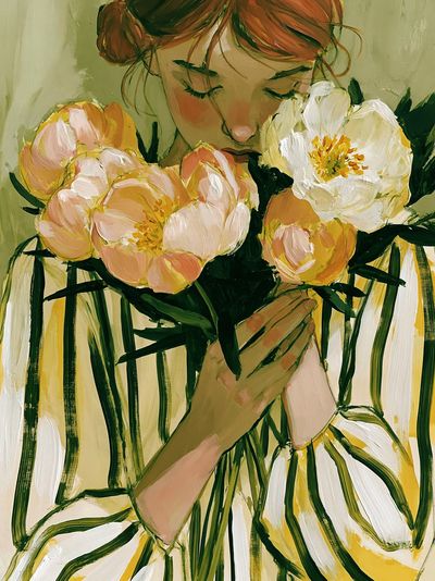 Girl with Flowers Illustration Poster. poster