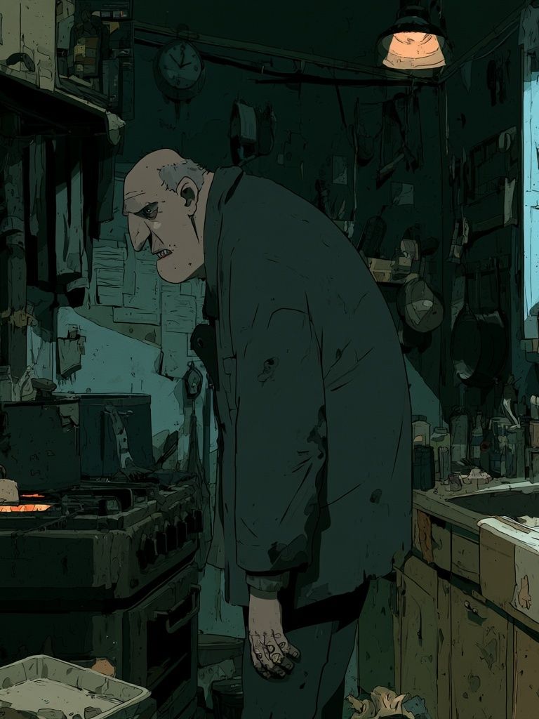 Gloomy Kitchen Figure Illustration Poster. poster detail