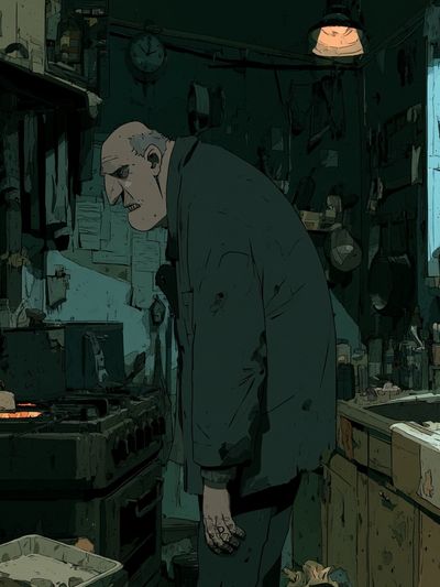 Gloomy Kitchen Figure Illustration Poster. poster