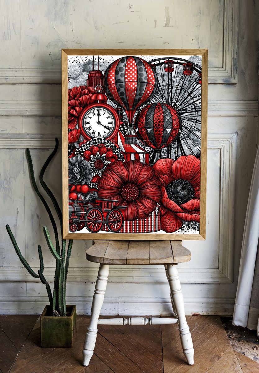 Red Carnival Collage Print. — room view 1