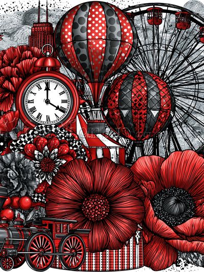 Red Carnival Collage Print. poster