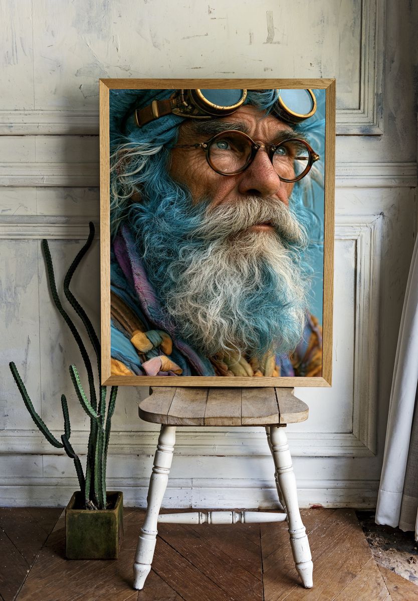 Steampunk Elder Portrait Print. room preview