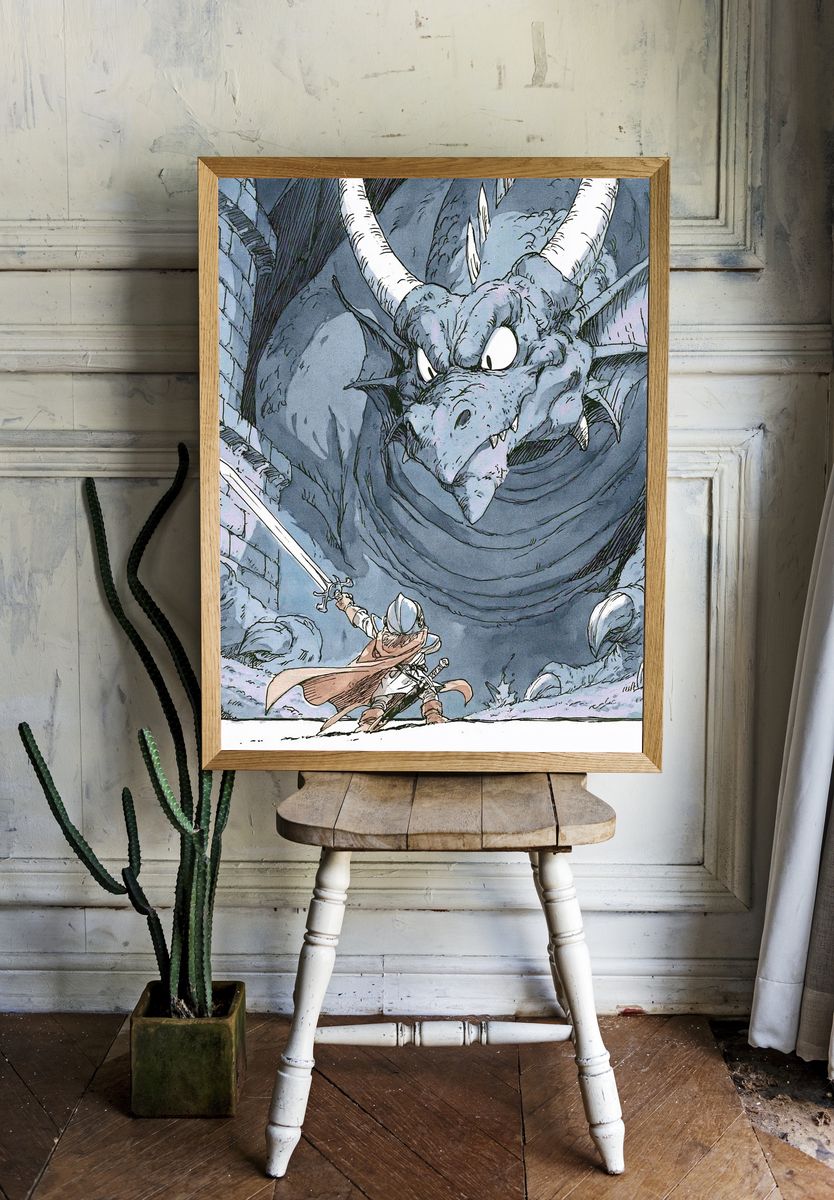 Dragon Duel Fantasy Illustration Poster. room preview