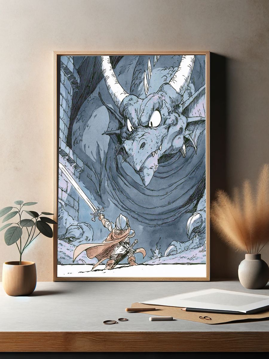Dragon Duel Fantasy Illustration Poster. — room view 2