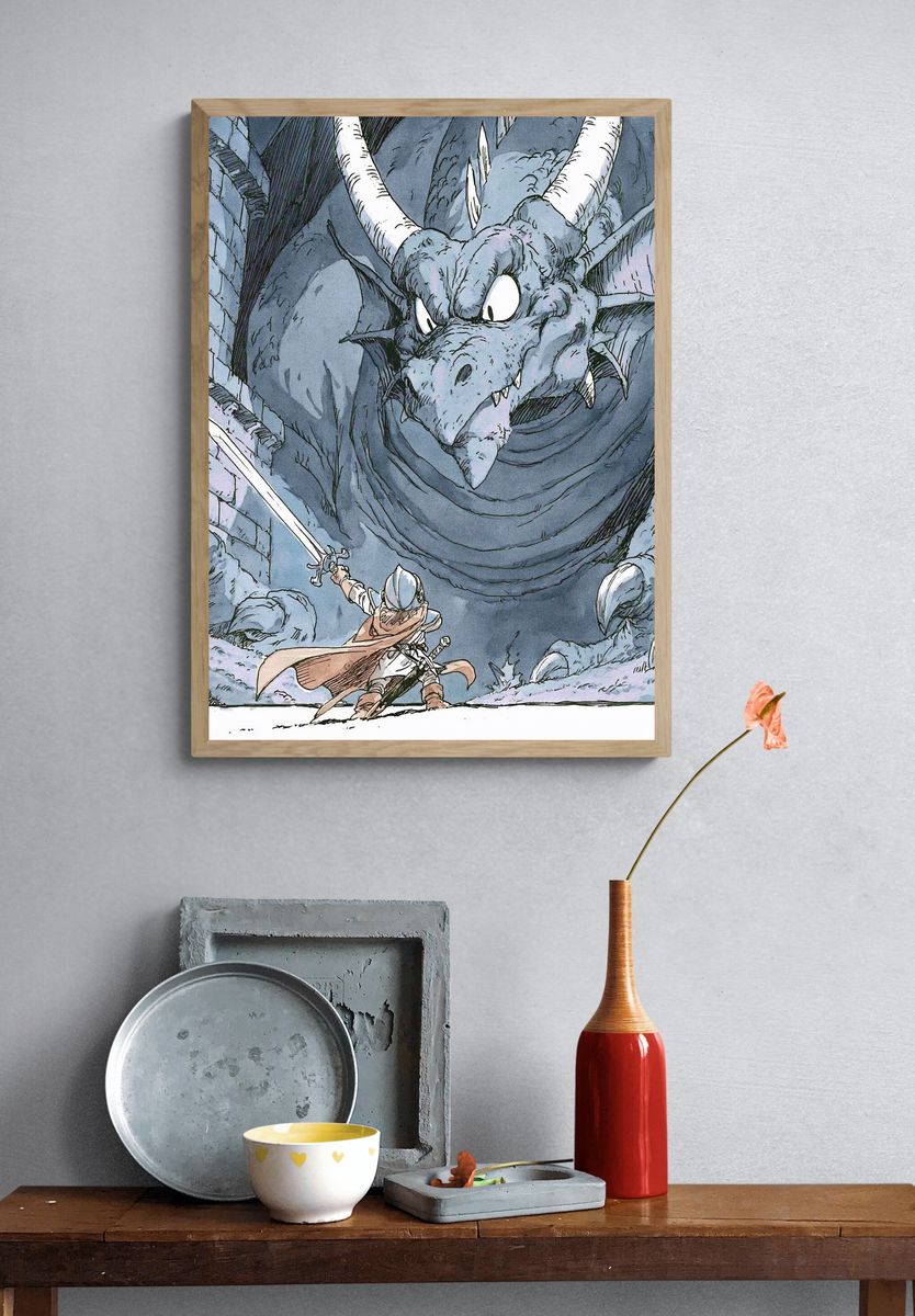Dragon Duel Fantasy Illustration Poster. — room view 3