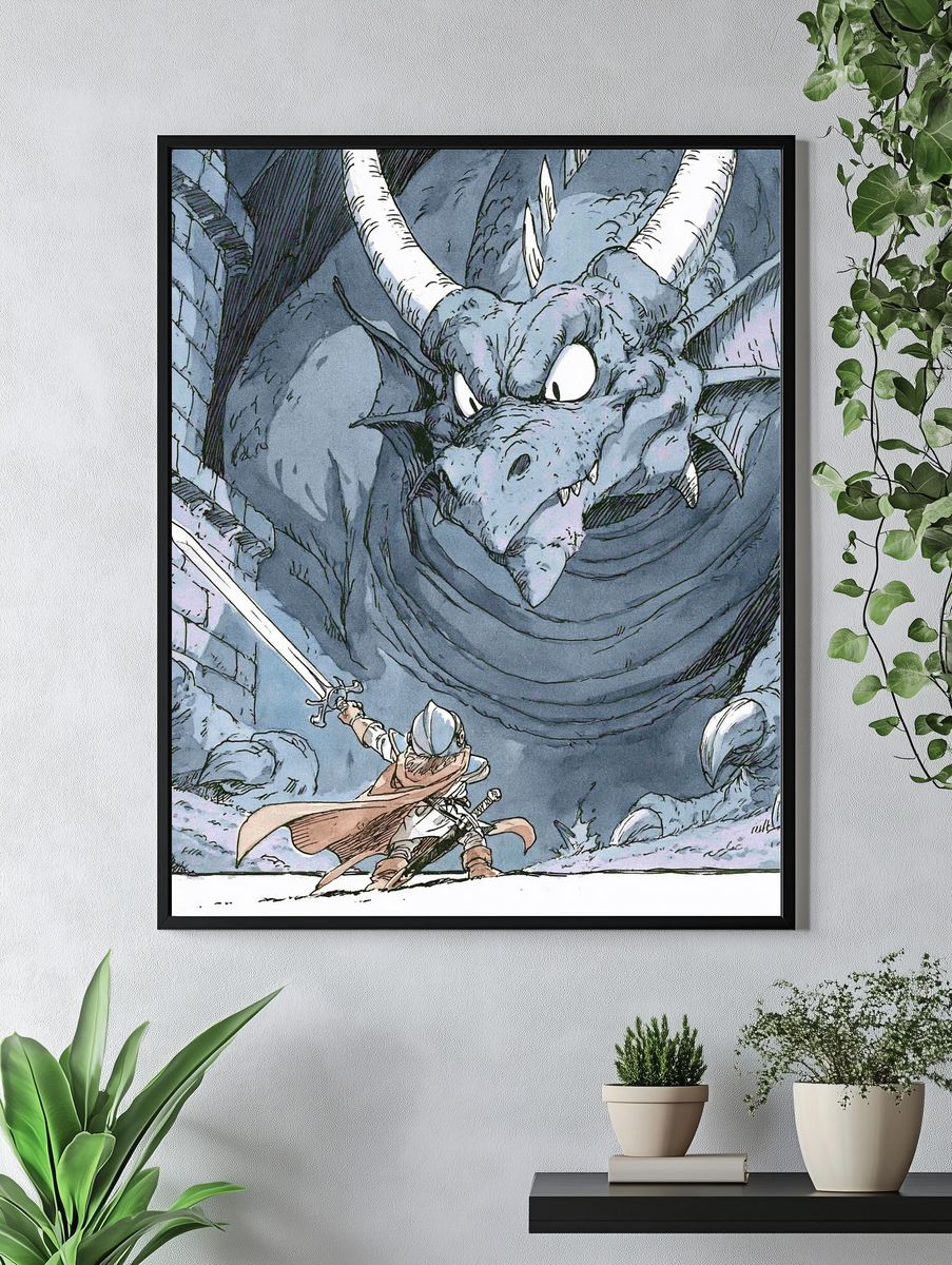 Dragon Duel Fantasy Illustration Poster. — room view 4