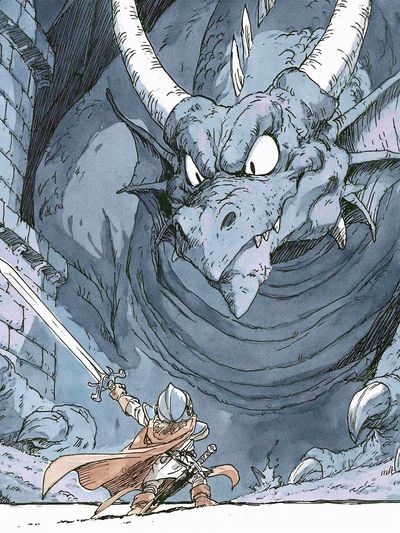 Dragon Duel Fantasy Illustration Poster. poster
