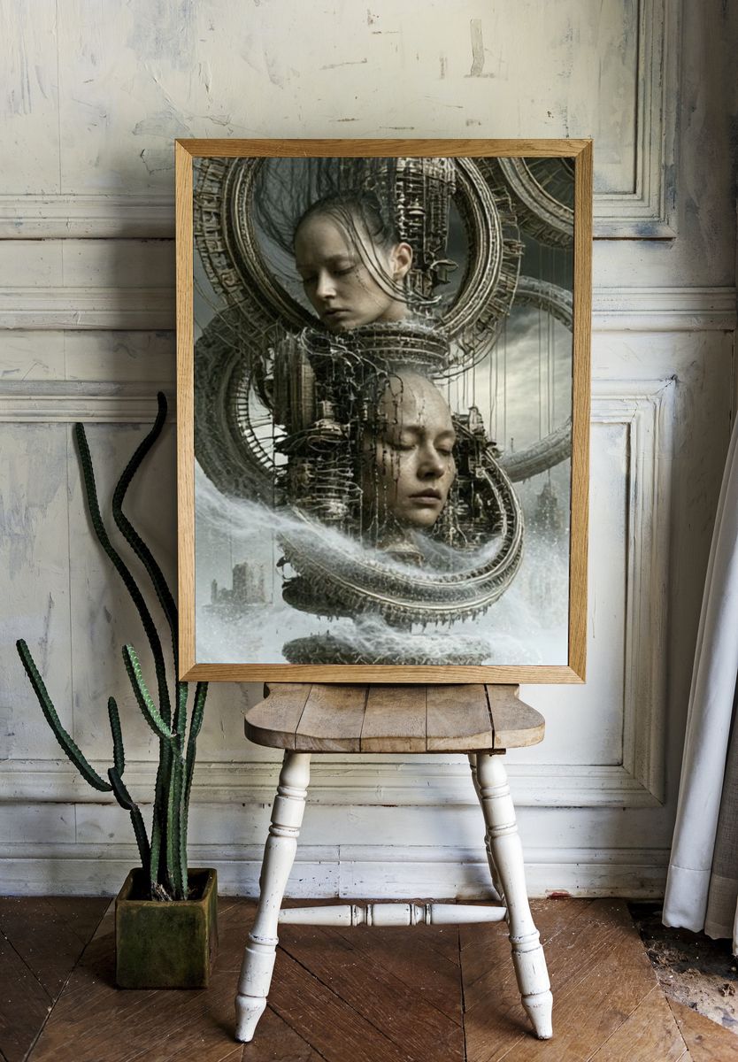 Surreal Faces in Orbit Poster. — room view 1