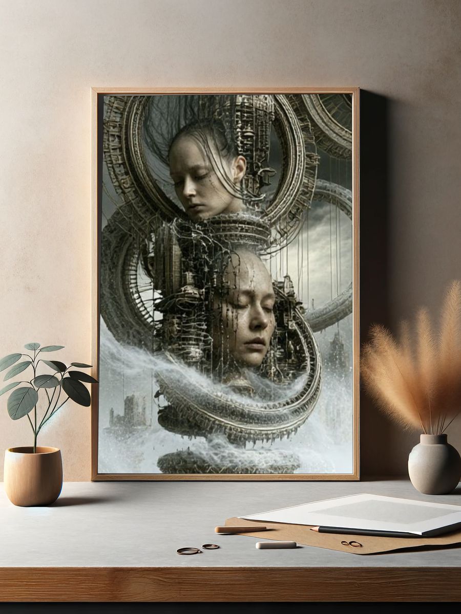 Surreal Faces in Orbit Poster. — room view 2