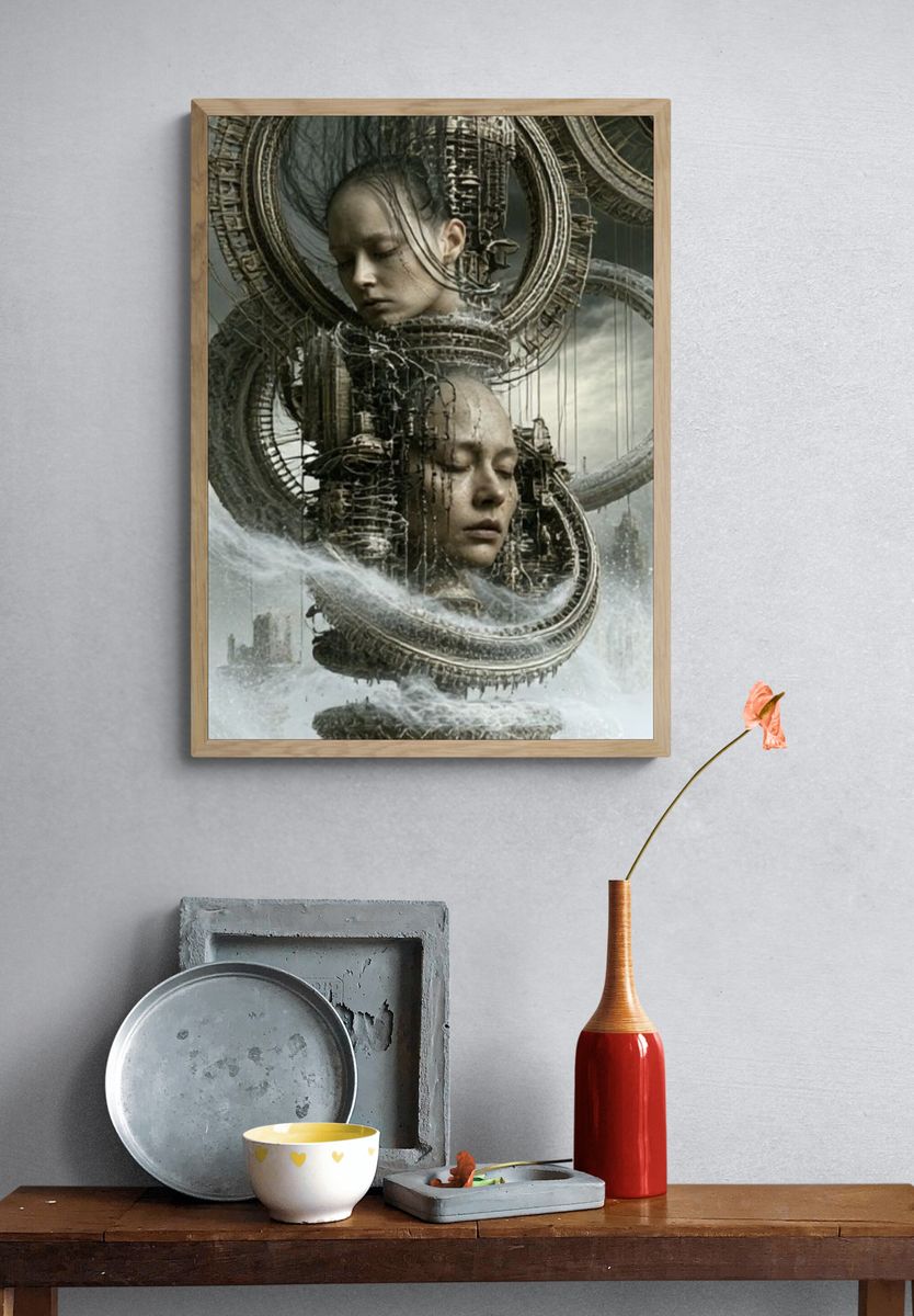Surreal Faces in Orbit Poster. — room view 3