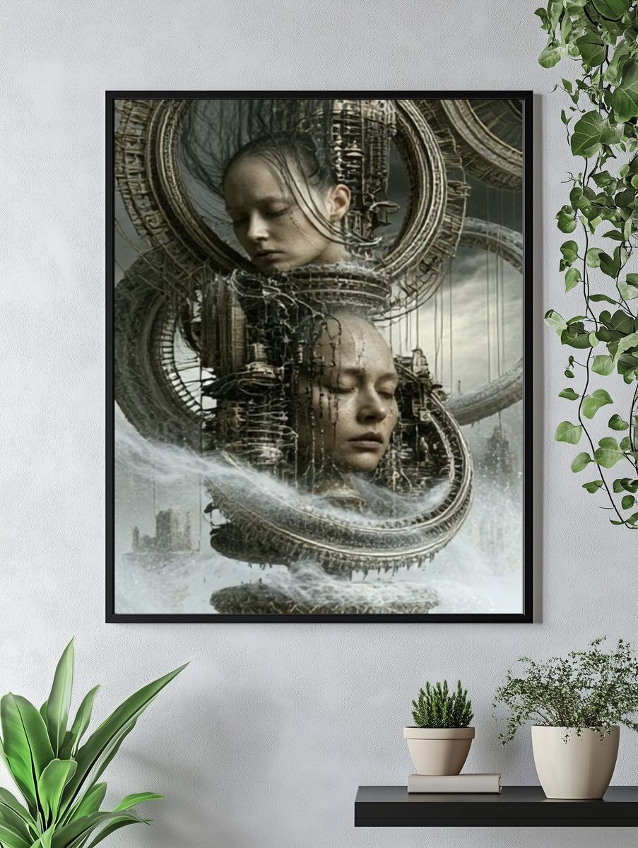Surreal Faces in Orbit Poster. — room view 4