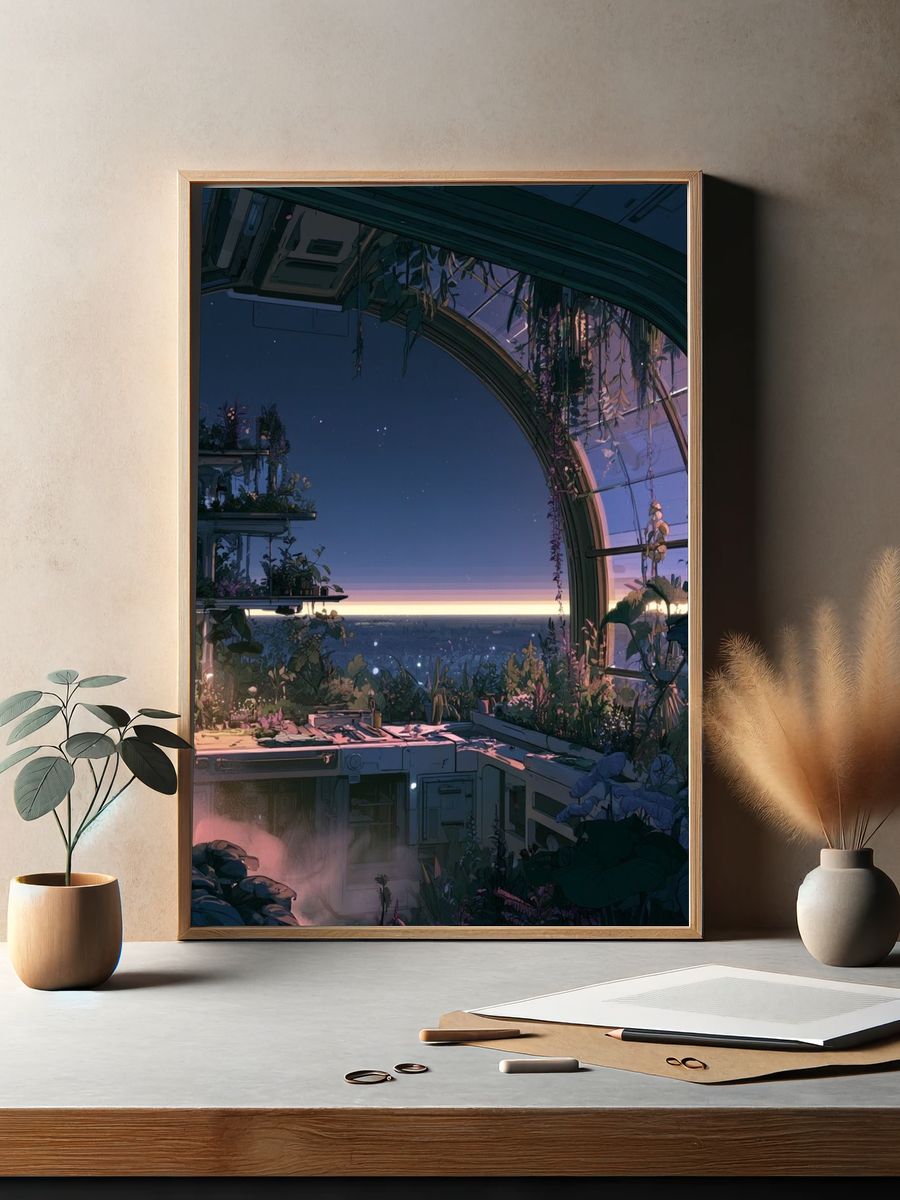 Moonlit Greenhouse Horizon Print. — room view 2