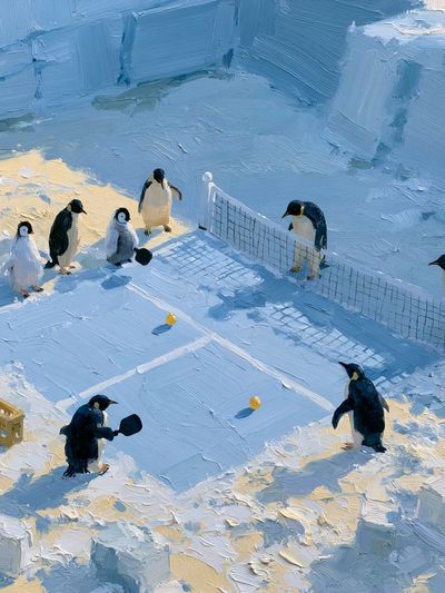 Penguin Table Tennis Illustration Poster. poster