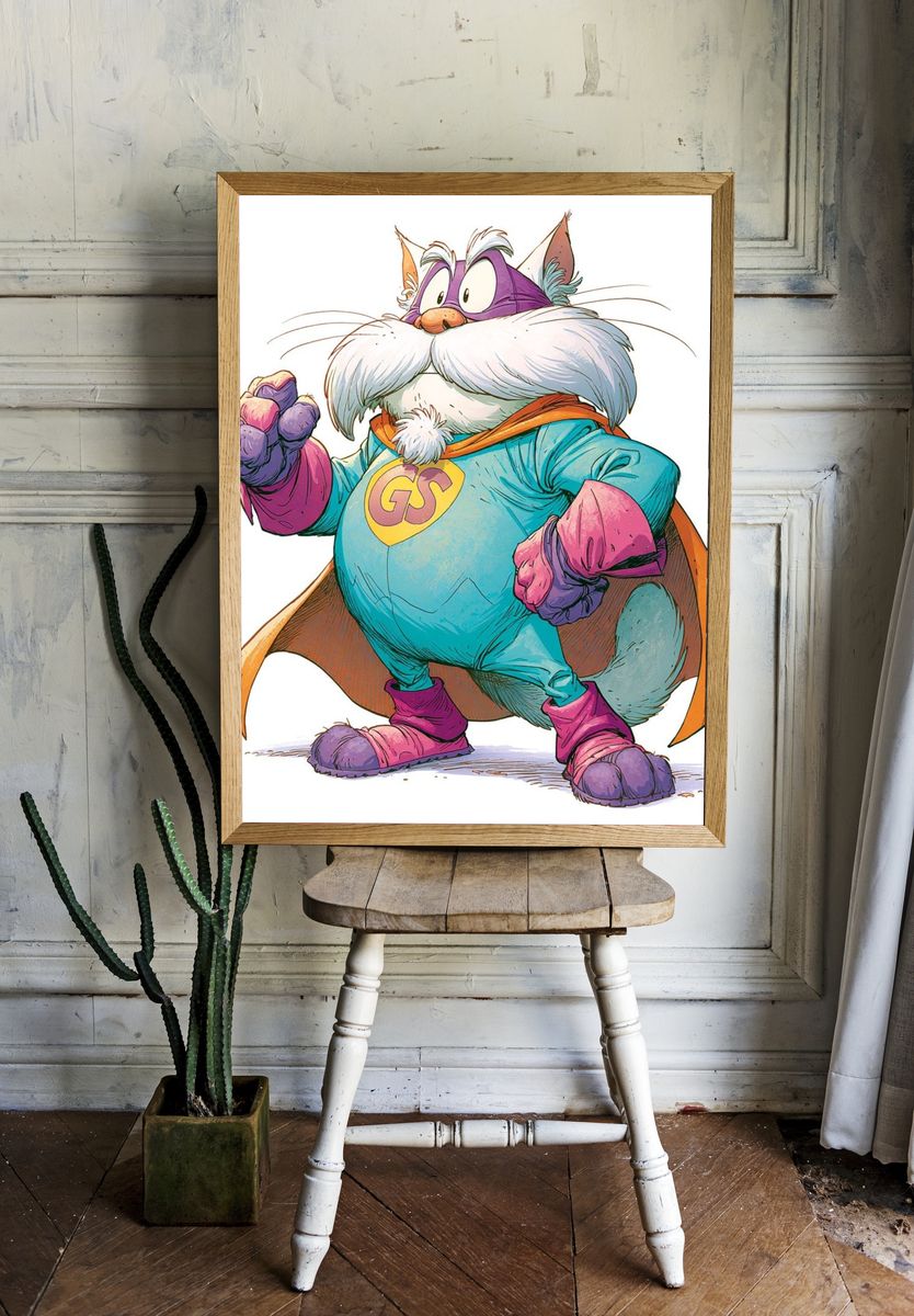Superhero Cat Illustration Poster. room preview