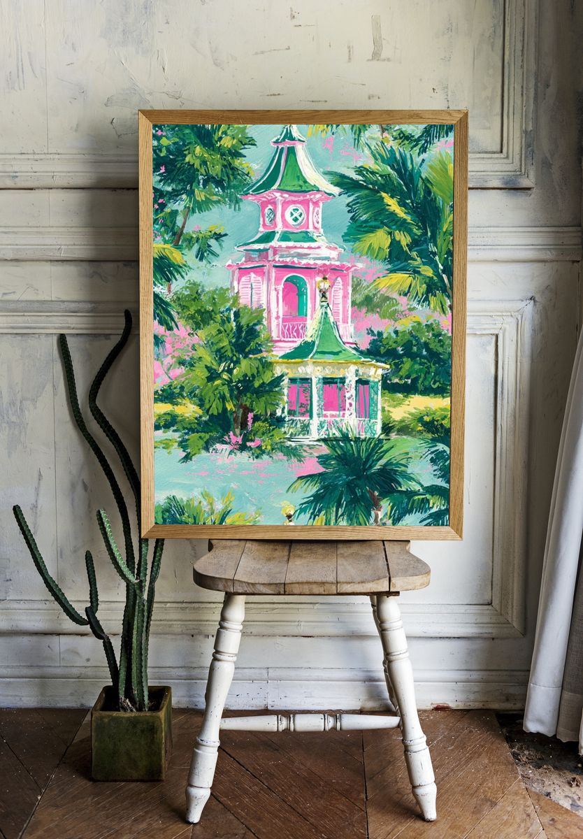 Tropical Pink Pavilion Illustration Poster. — room view 1